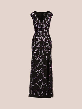 Adrianna Papell Beaded V-Neck Maxi Dress, Black/Purple