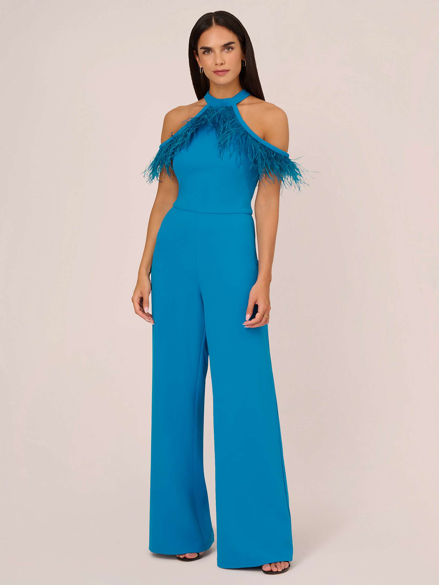 Buy Adrianna By Adrianna Papell Feather Trimmed Stretch Crepe Jumpsuit, Deep Cerulean Online at johnlewis.com