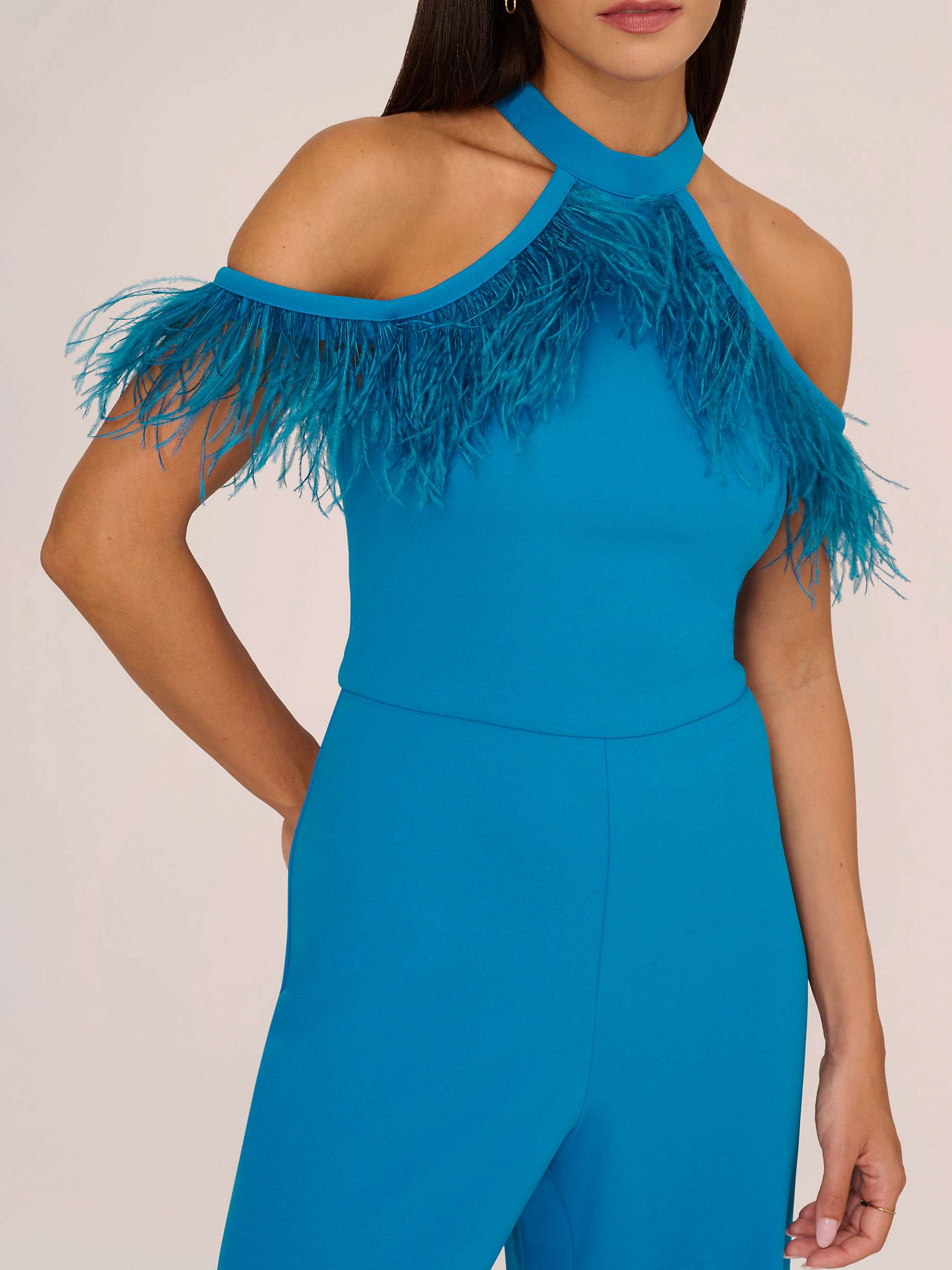 Buy Adrianna By Adrianna Papell Feather Trimmed Stretch Crepe Jumpsuit, Deep Cerulean Online at johnlewis.com