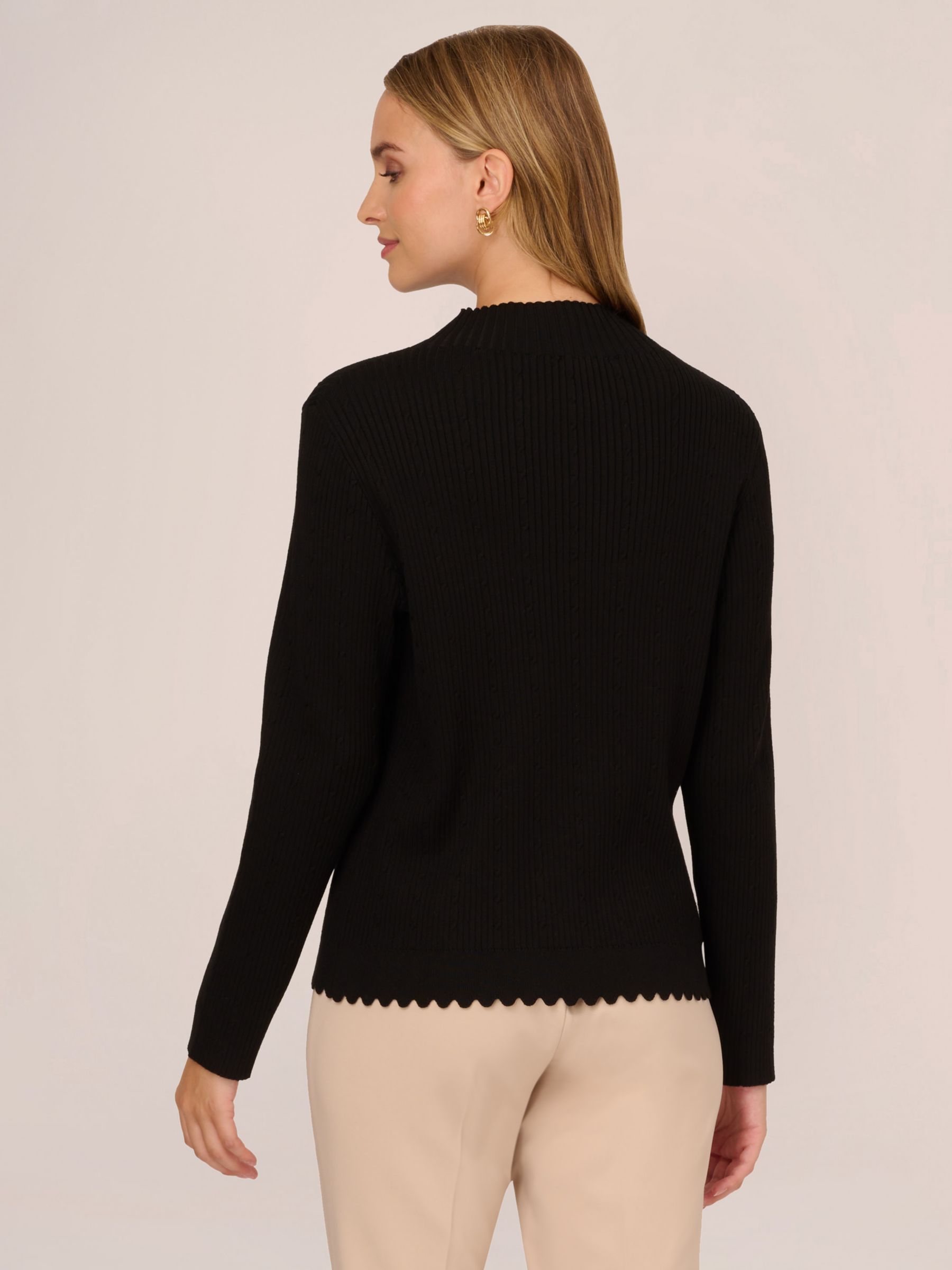 Adrianna Papell Cable Mock Neck Jumper Black XS