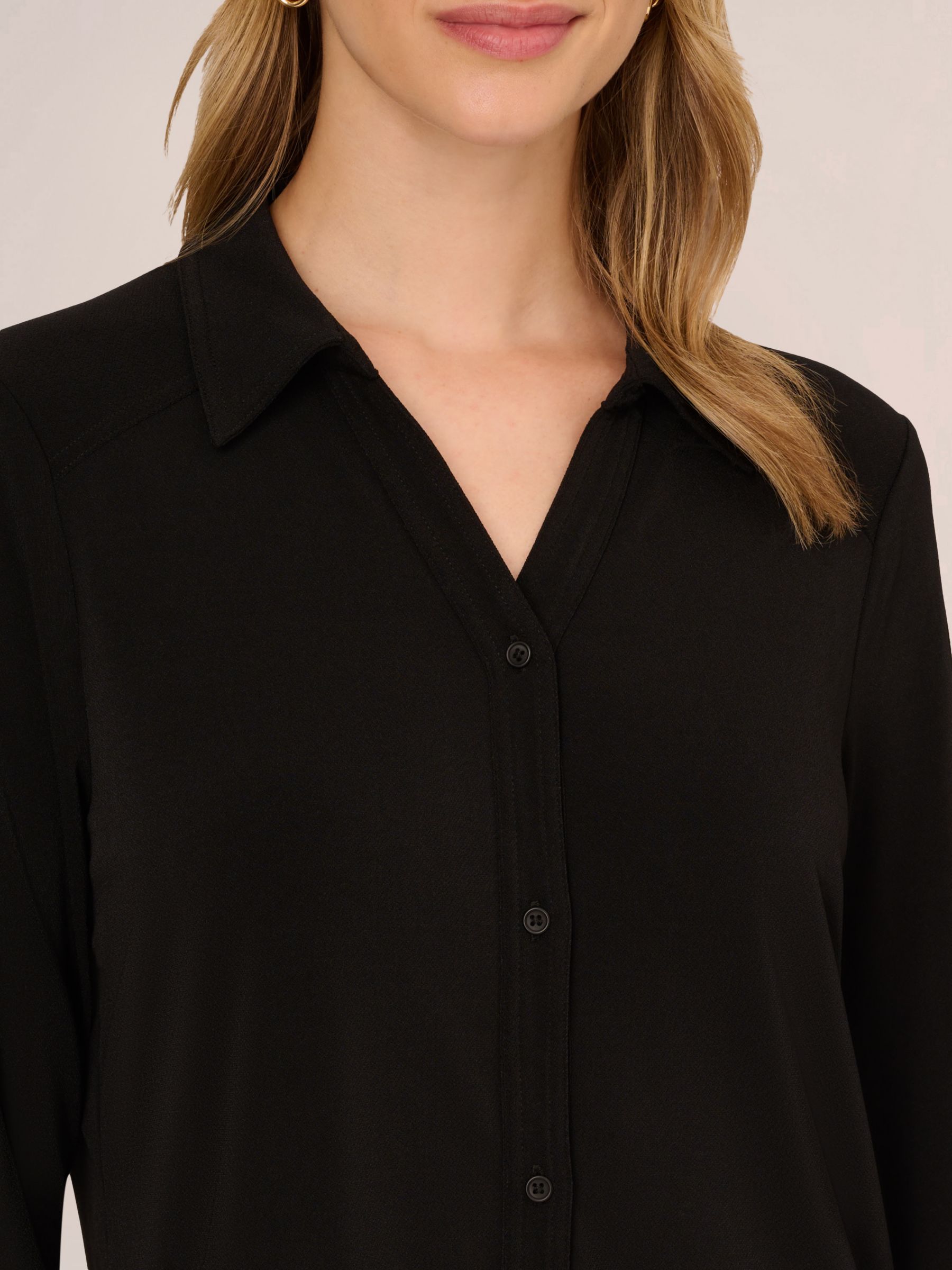 Adrianna Papell Moss Crepe V Neck Shirt Black at John Lewis