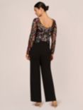 Adrianna Papell Embellished Mesh Crepe Jumpsuit, Black/Multi, Black/Multi