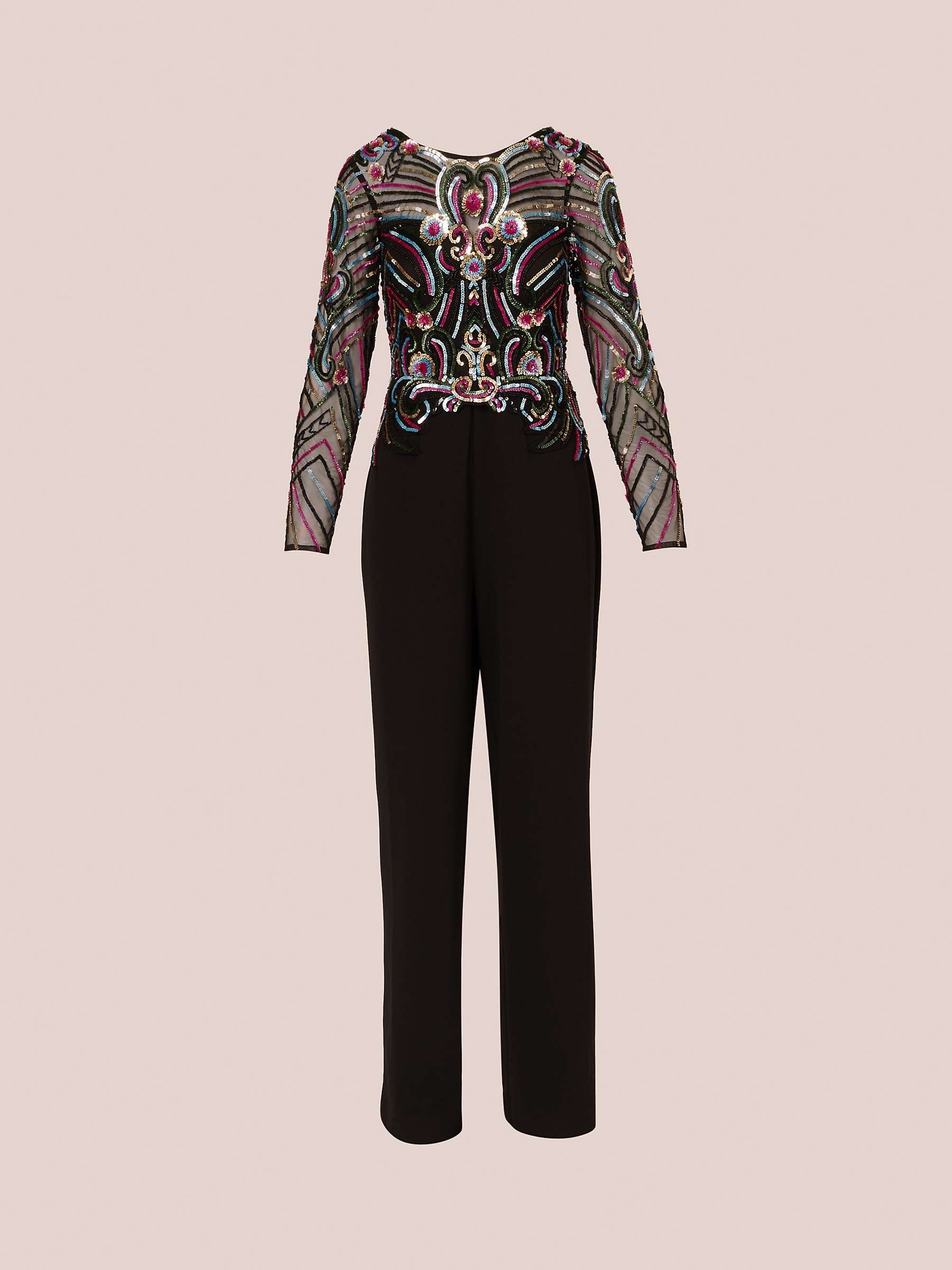 Buy Adrianna Papell Embellished Mesh Crepe Jumpsuit, Black/Multi Online at johnlewis.com