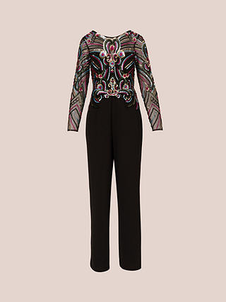 Adrianna Papell Embellished Mesh Crepe Jumpsuit, Black/Multi