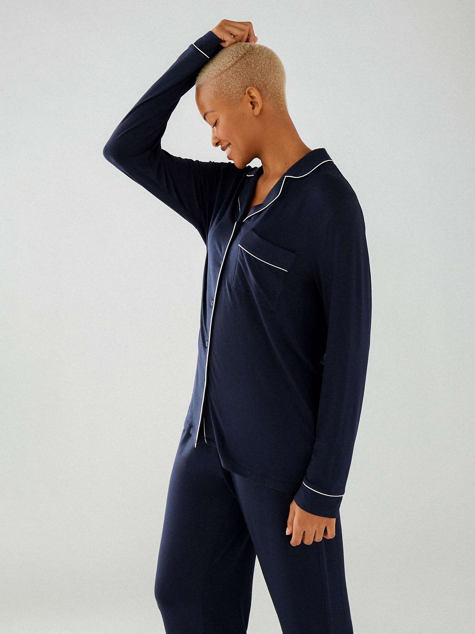 Buy Chelsea Peers Modal Long Shirt Pyjama Set, Navy Online at johnlewis.com