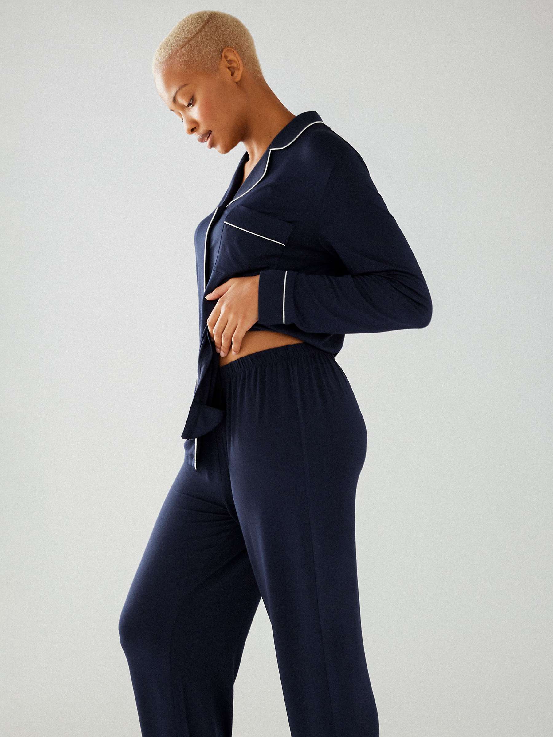 Buy Chelsea Peers Modal Long Shirt Pyjama Set, Navy Online at johnlewis.com
