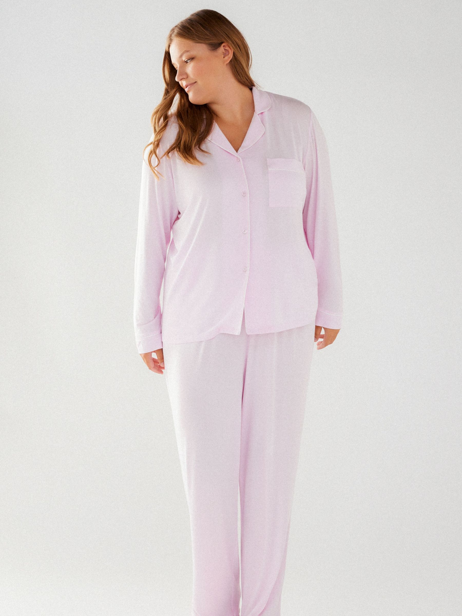 Chelsea Peers Curve Modal Long Shirt Pyjama Set, Pink at John Lewis ...