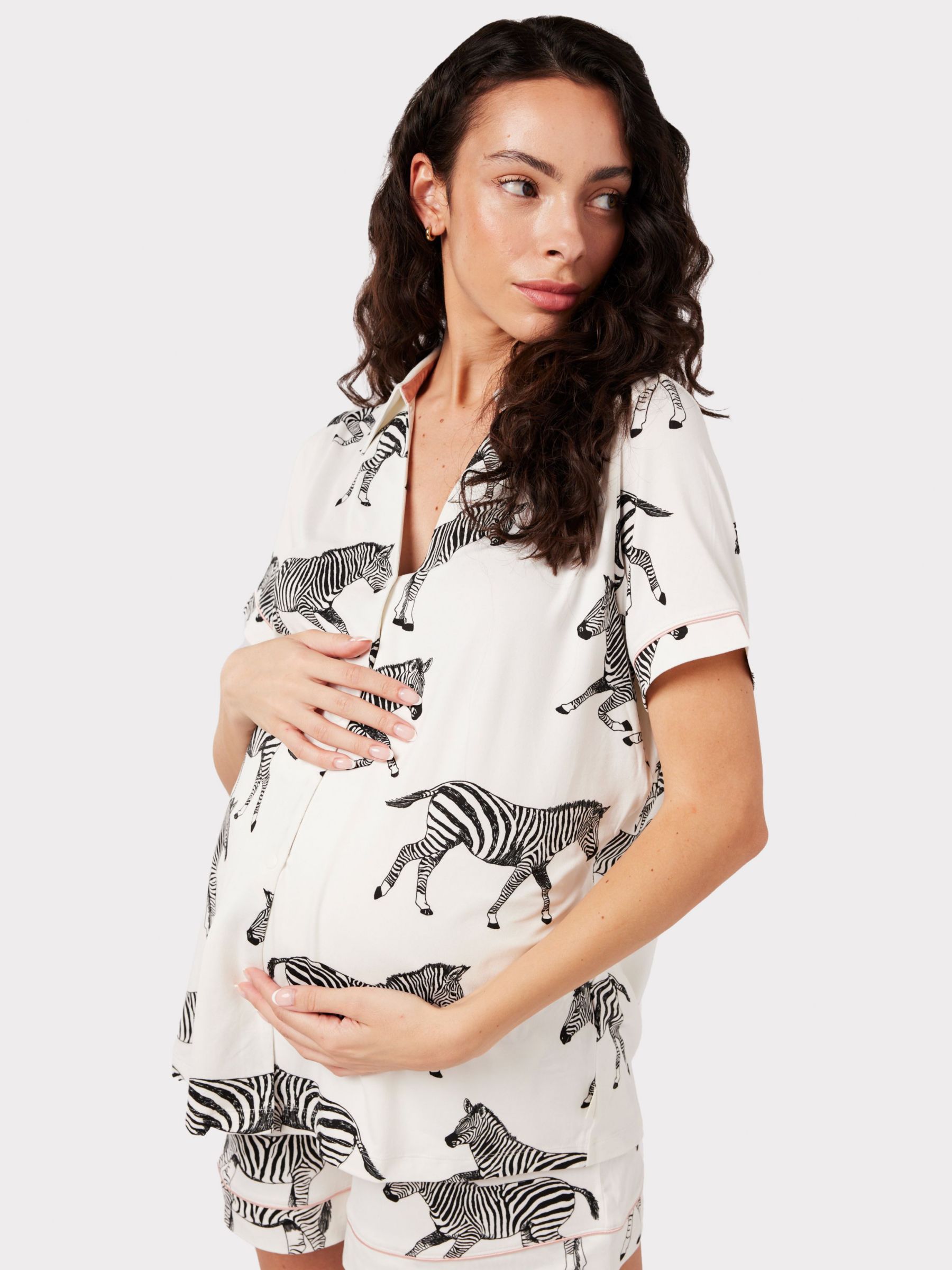 Chelsea Peers Zebra Short Shirt Maternity Pyjama Set, White, 22