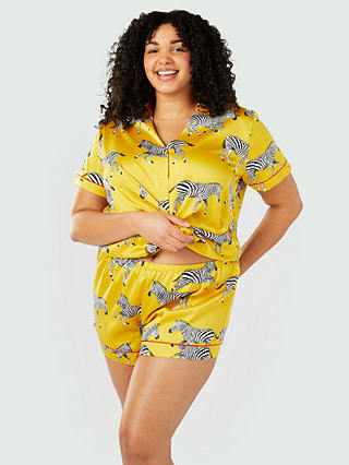 Chelsea Peers Curve Zebra Short Shirt Satin Pyjama Set, Mustard