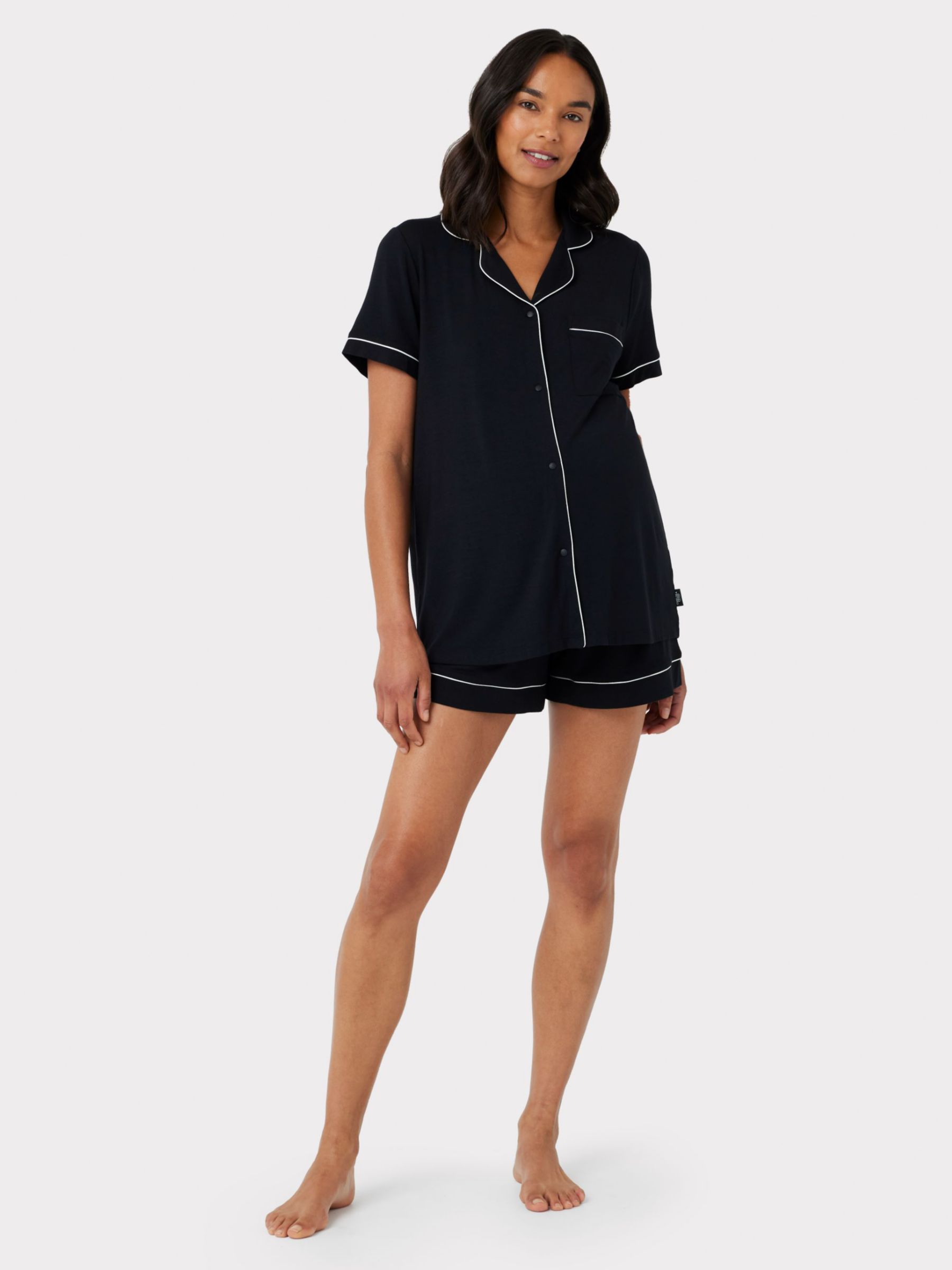 Chelsea Peers Modal Short Shirt Maternity Pyjama Set, Black at John ...
