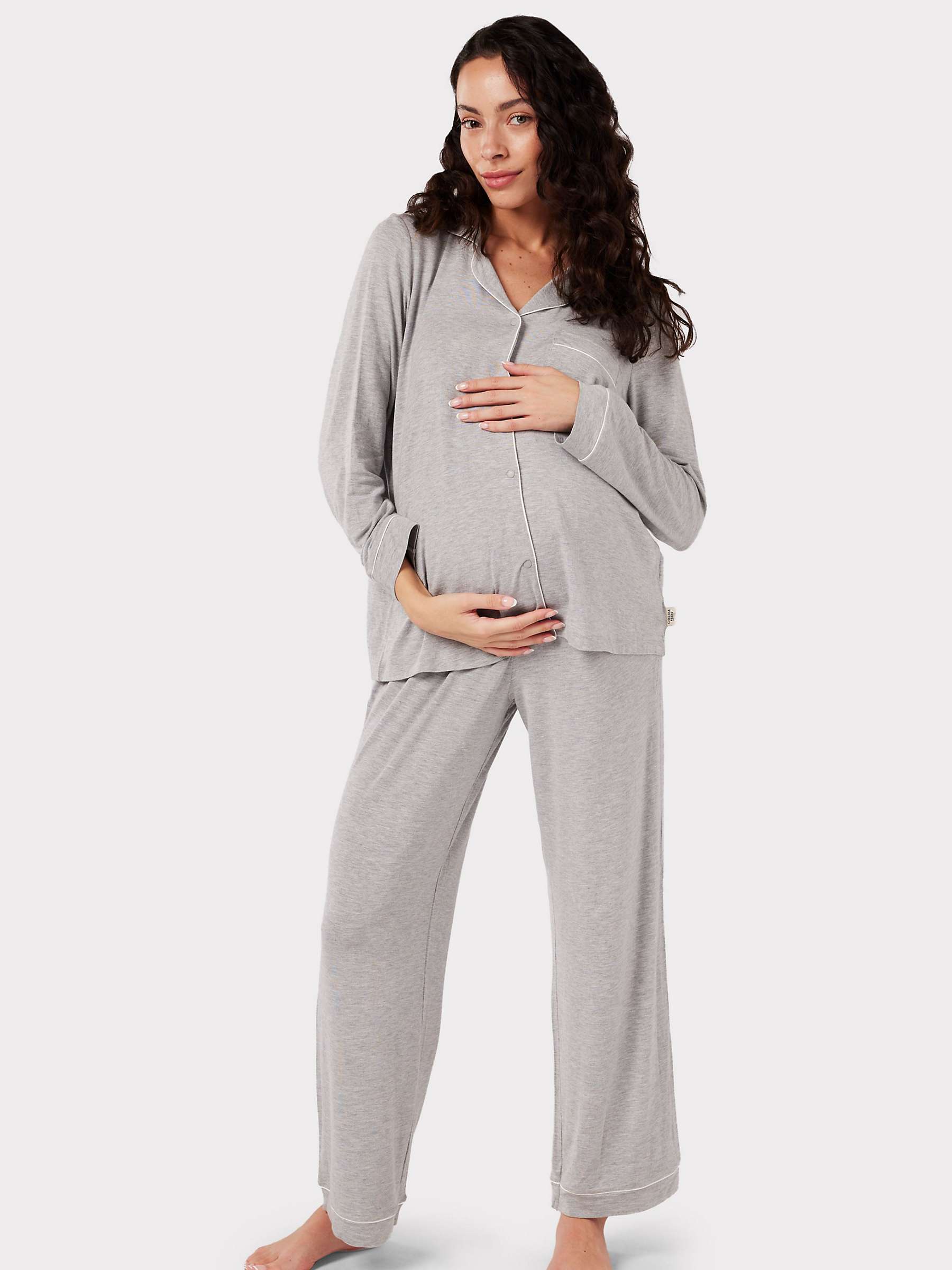 Buy Chelsea Peers Modal Long Shirt Maternity Pyjama Set, Grey Online at johnlewis.com