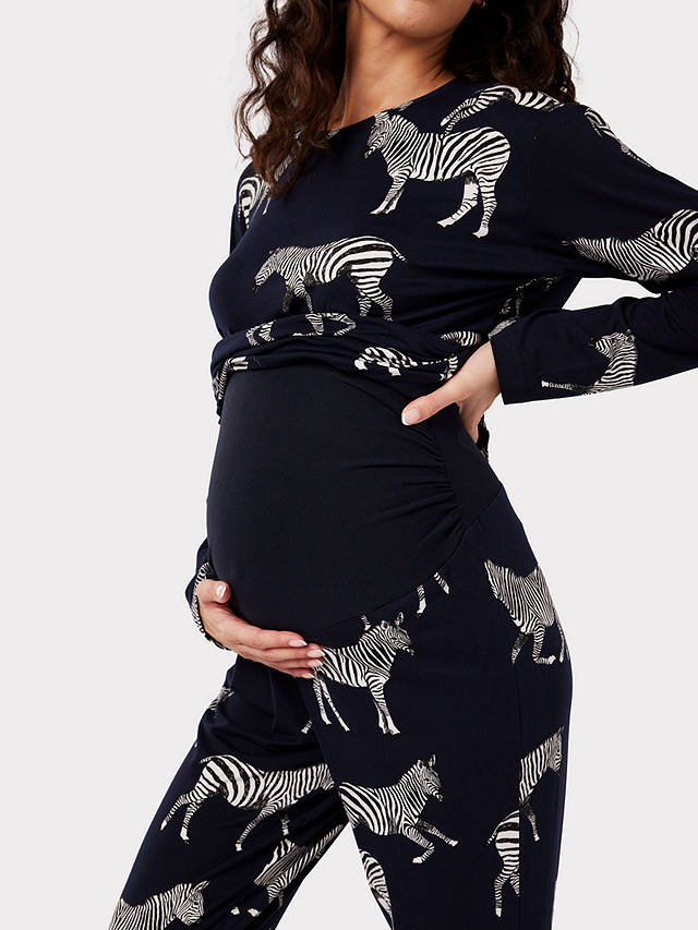 Chelsea Peers Zebra Jersey Maternity Pyjama Set, Navy
