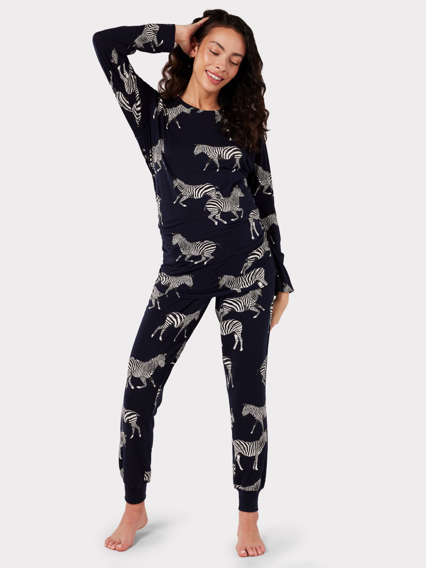 Chelsea Peers Zebra Jersey Maternity Pyjama Set, Navy at John Lewis &  Partners