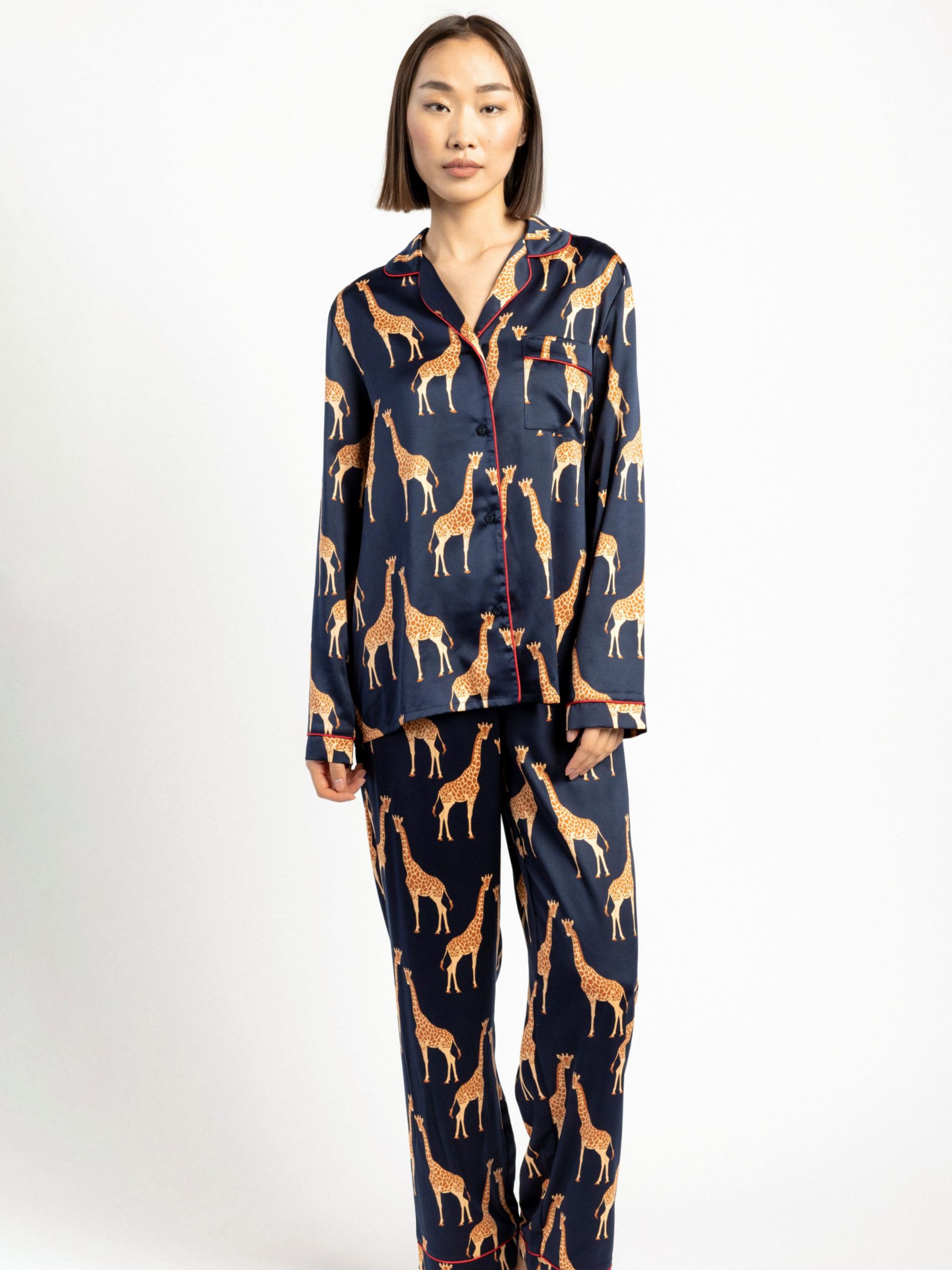 John Lewis Pearl Giraffe Print Pyjama Shirt, Navy at John Lewis & Partners