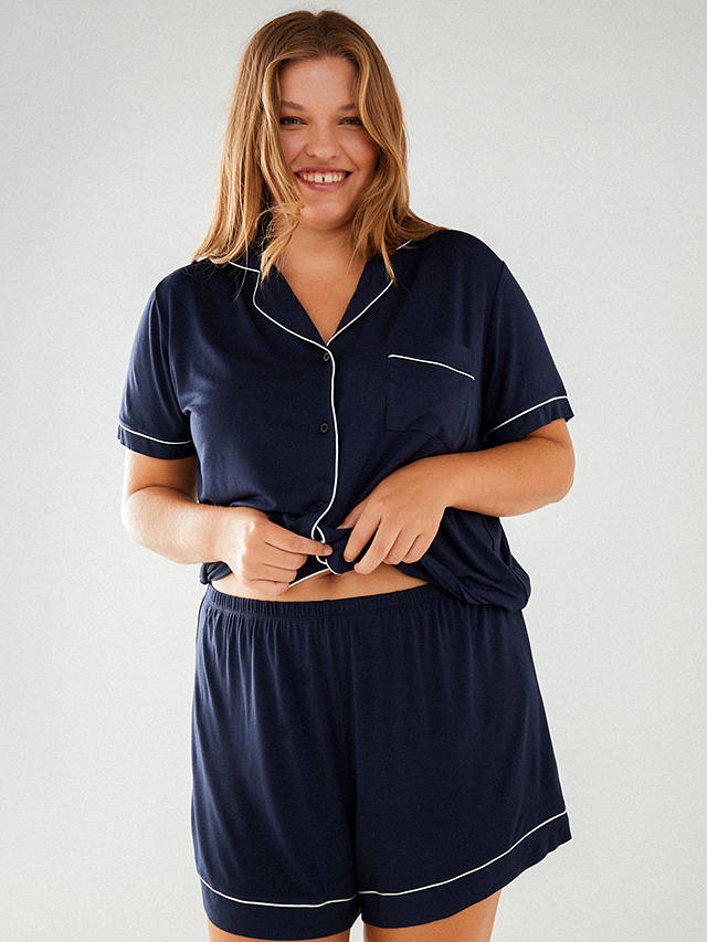 Chelsea Peers Curve Modal Short Shirt Pyjama Set, Navy