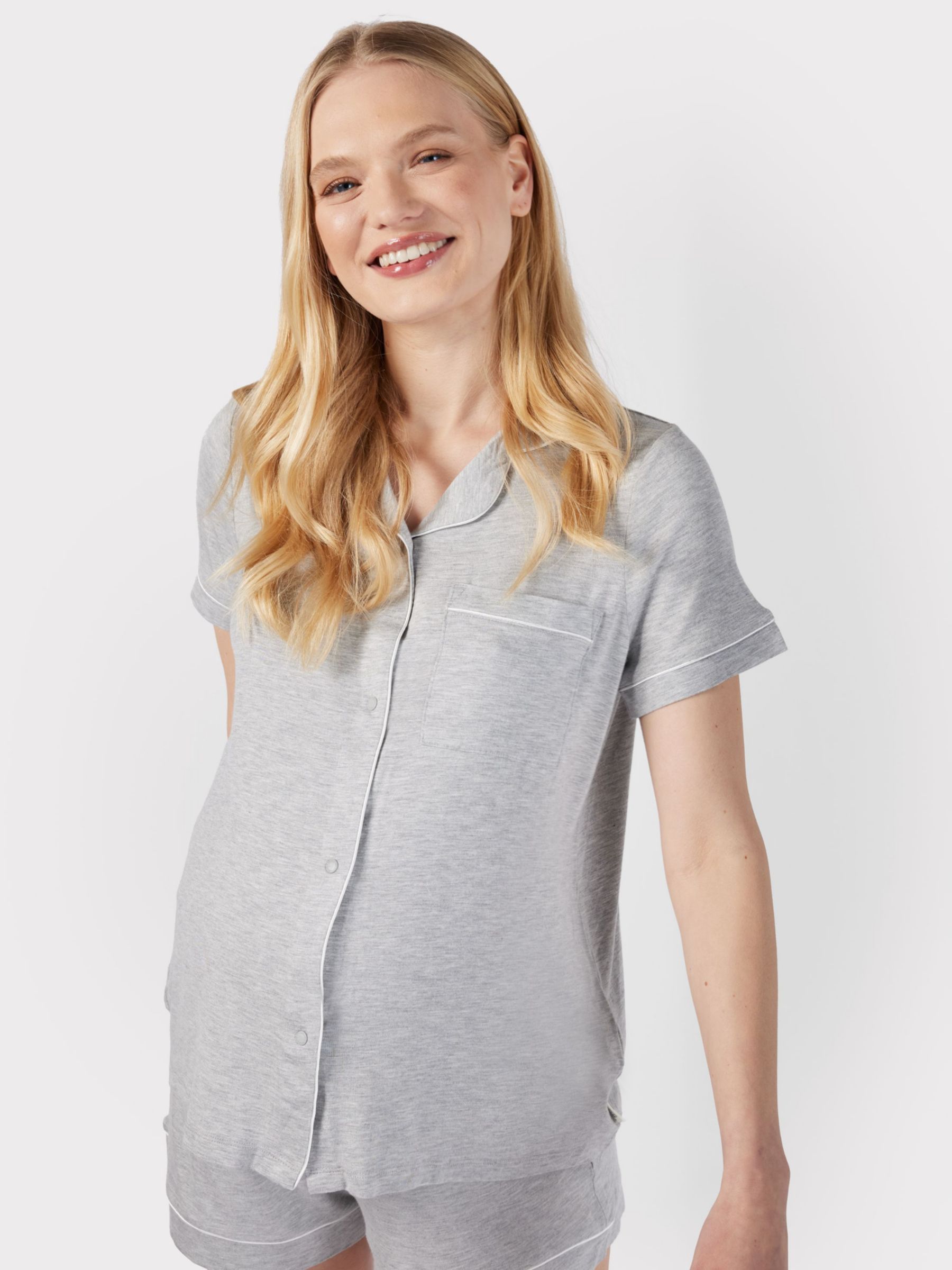 Buy Chelsea Peers Maternity Button Up Shorts Pyjama Set, Grey Online at johnlewis.com