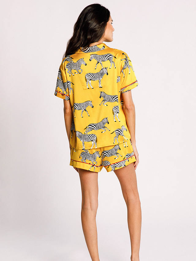 Chelsea Peers Zebra Short Shirt Satin Pyjama Set, Mustard