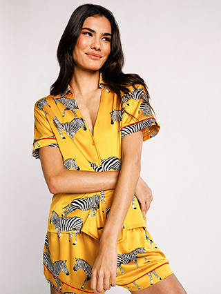 Chelsea Peers Zebra Short Shirt Satin Pyjama Set, Mustard