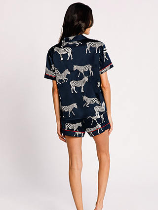 Chelsea Peers Zebra Short Shirt Satin Pyjama Set, Navy
