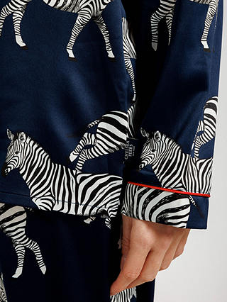 Chelsea Peers Zebra Long Shirt Satin Pyjama Set, Navy