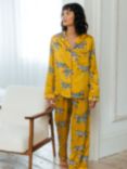 Chelsea Peers Zebra Long Shirt Satin Pyjama Set, Mustard