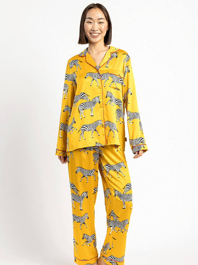 Chelsea Peers Zebra Long Shirt Satin Pyjama Set, Mustard