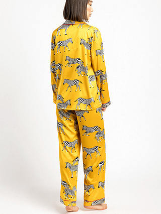 Chelsea Peers Zebra Long Shirt Satin Pyjama Set, Mustard