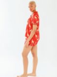 Chelsea Peers Giraffe Short Shirt Satin Pyjama Set, Red
