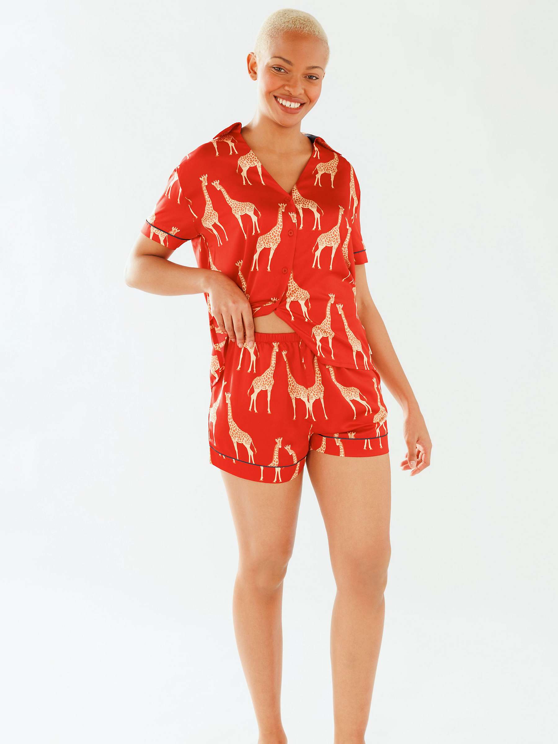Buy Chelsea Peers Giraffe Short Shirt Satin Pyjama Set, Red Online at johnlewis.com