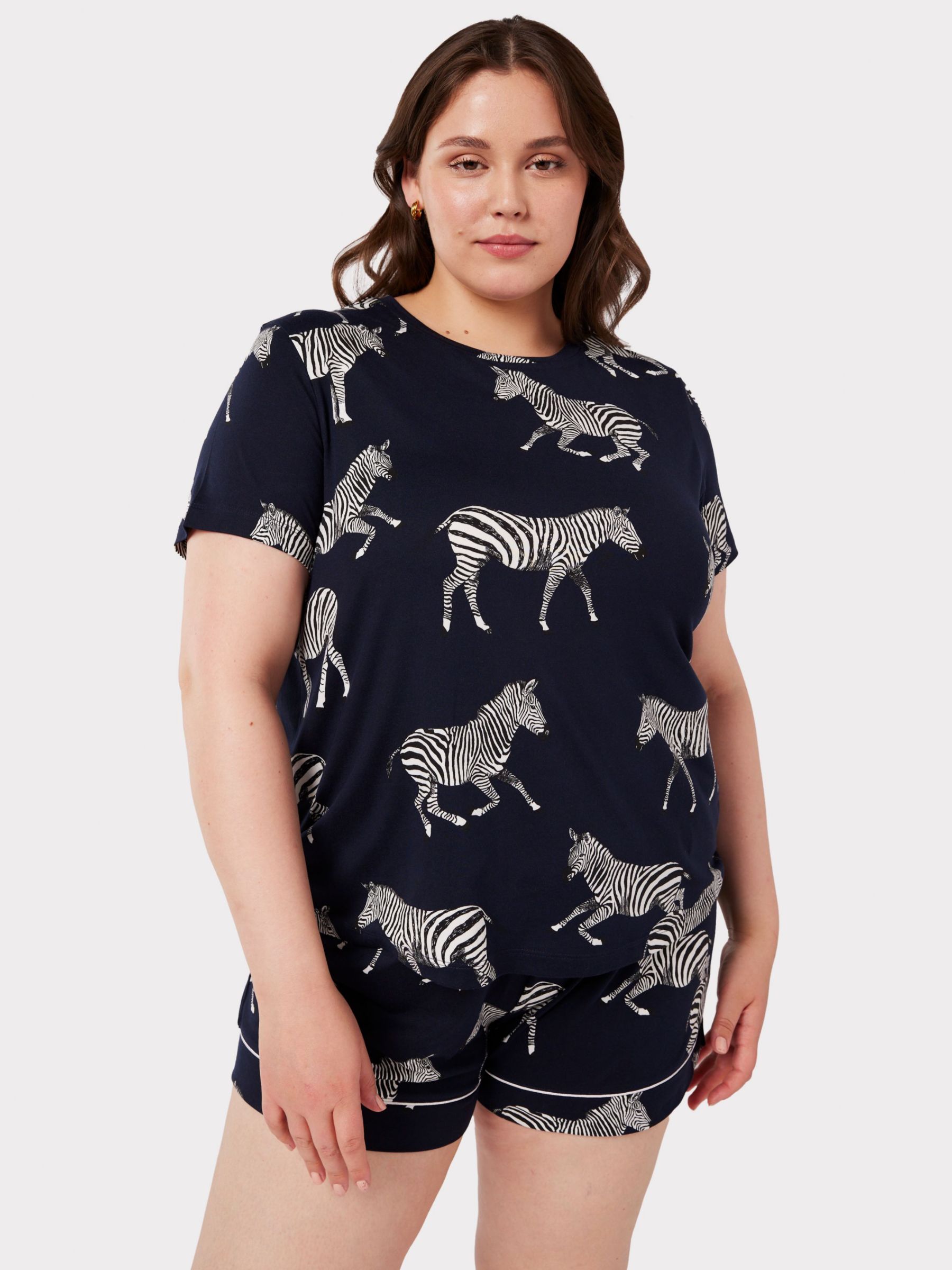 Buy Chelsea Peers Curve Zebra Short Jersey Pyjama Set, Navy Online at johnlewis.com