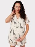 Chelsea Peers Giraffe Short Shirt Organic Cotton Maternity Pyjama Set, Off White