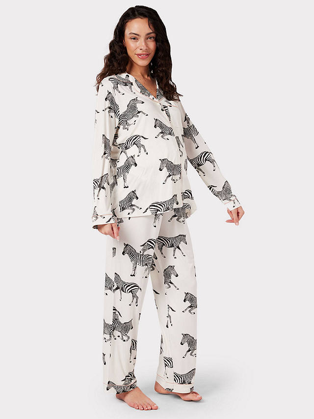 Chelsea Peers Zebra Long Shirt Maternity Pyjama Set, White