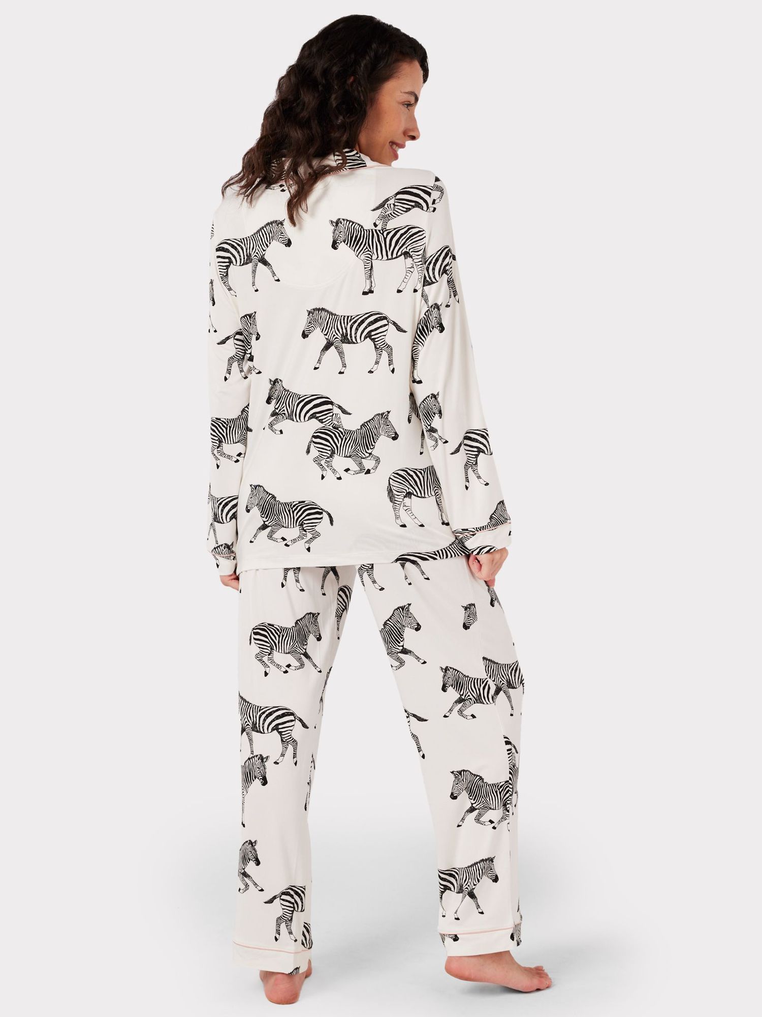 Chelsea Peers Zebra Long Shirt Maternity Pyjama Set, White, 10