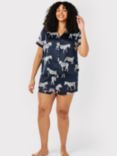 Chelsea Peers Curve Zebra Short Shirt Satin Pyjama Set, Navy