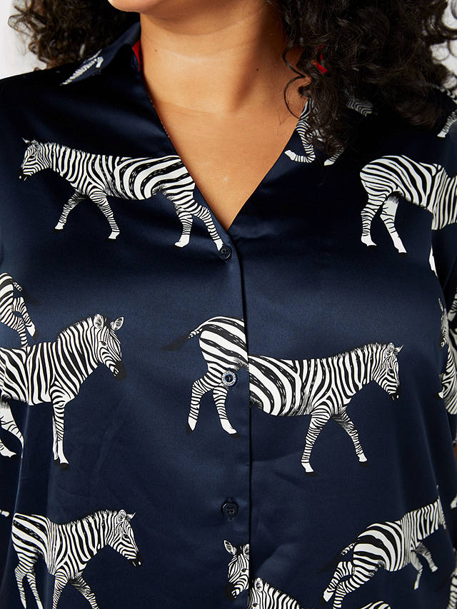 Chelsea Peers Curve Zebra Short Shirt Satin Pyjama Set, Navy