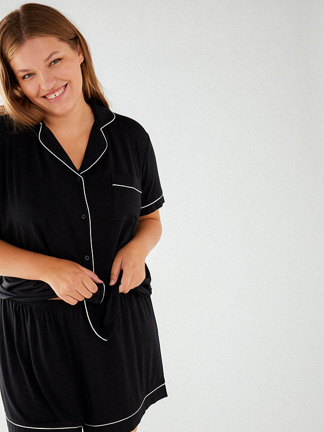 Chelsea Peers Curve Modal Short Shirt Pyjama Set, Black
