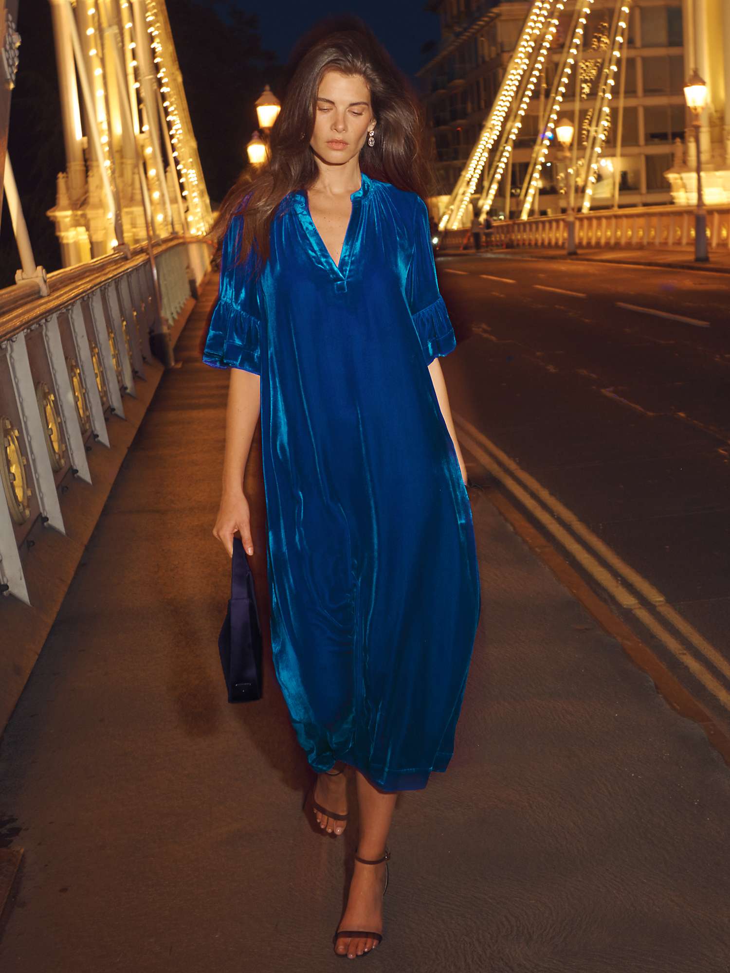 Buy NRBY Tatiana Velvet Midi Dress, Peackcock Blue Online at johnlewis.com