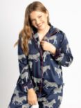 Chelsea Peers Curve Zebra Long Shirt Satin Pyjama Set, Navy