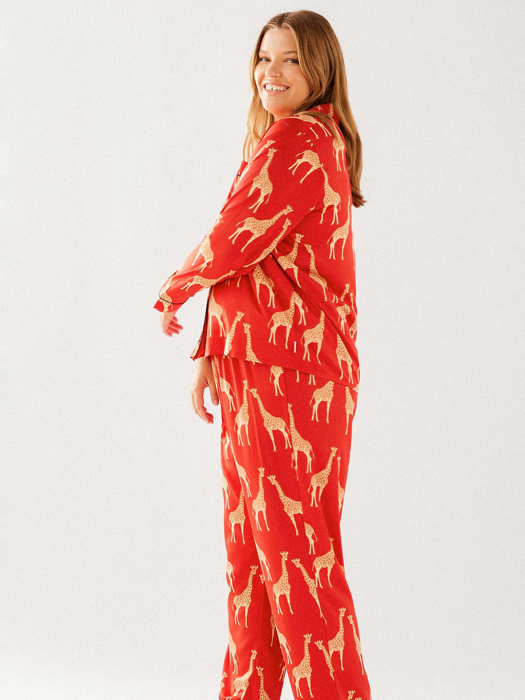 Buy Chelsea Peers Curve Giraffe Long Shirt Satin Pyjama Set, Red Online at johnlewis.com