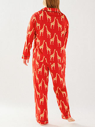 Chelsea Peers Curve Giraffe Long Shirt Satin Pyjama Set, Red