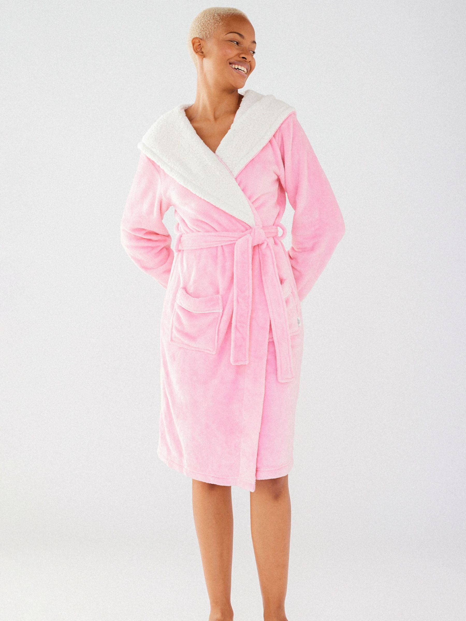 Chelsea Peers Fluffy Hooded Dressing Gown, Pink, 10