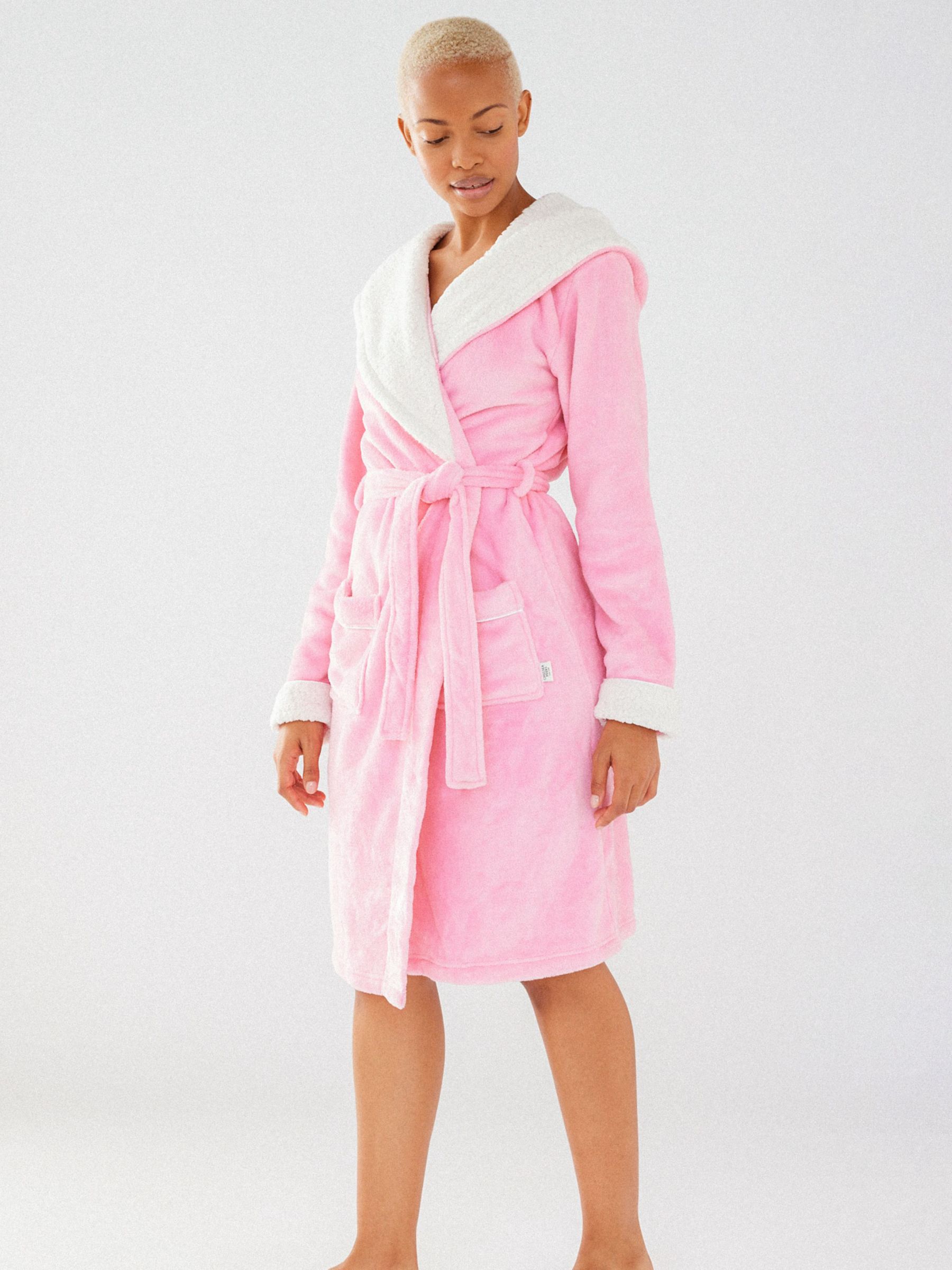 Chelsea Peers Fluffy Hooded Dressing Gown, Pink, 10