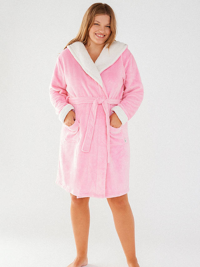 Chelsea Peers Curve Fluffy Hooded Dressing Gown, Pink