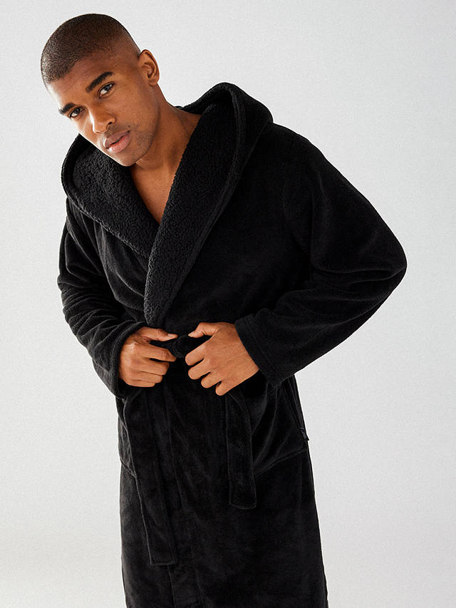 Chelsea Peers Fluffy Hooded Dressing Gown, Black