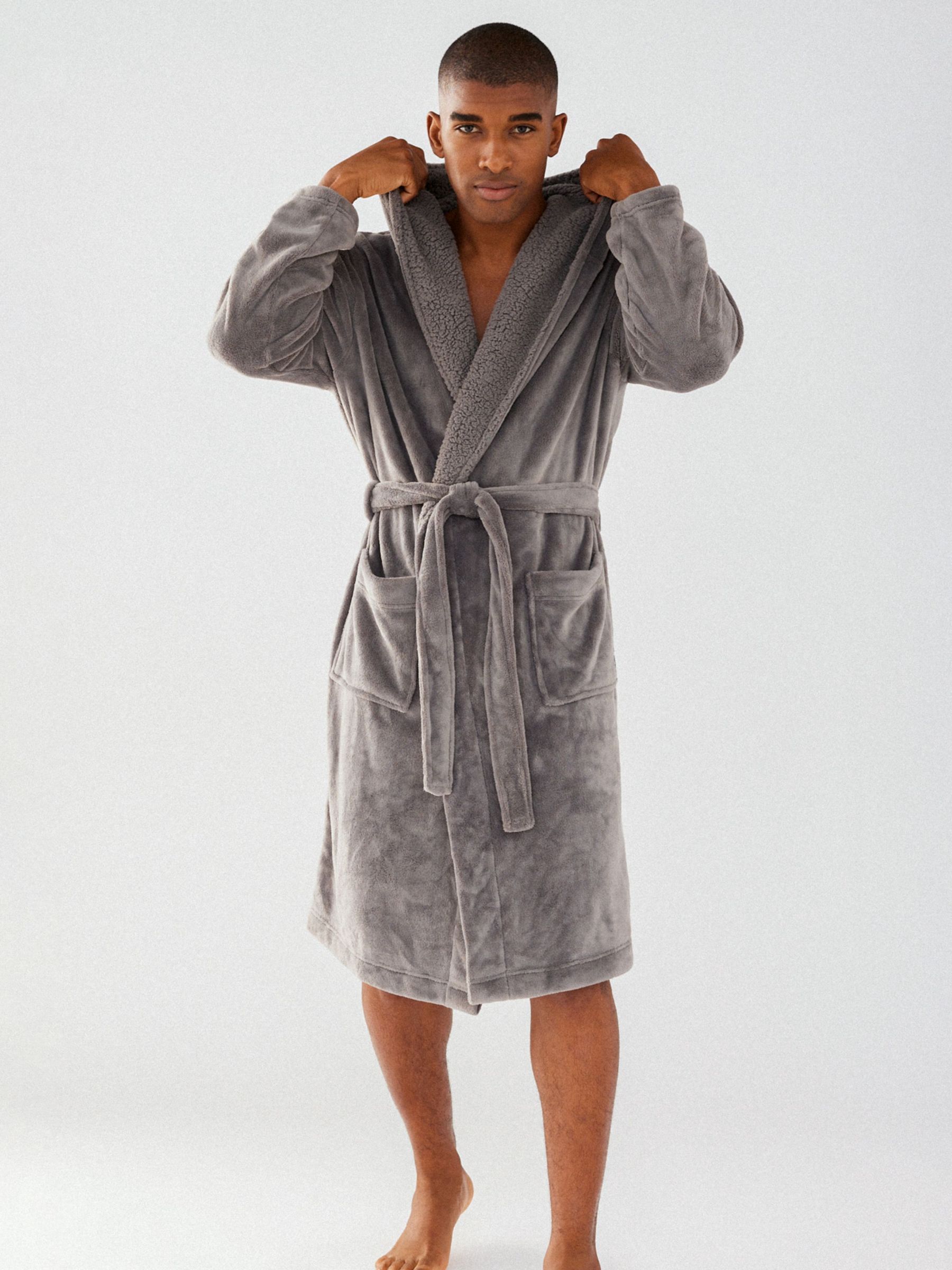 Chelsea Peers Fluffy Hooded Dressing Gown, Grey at John Lewis & Partners