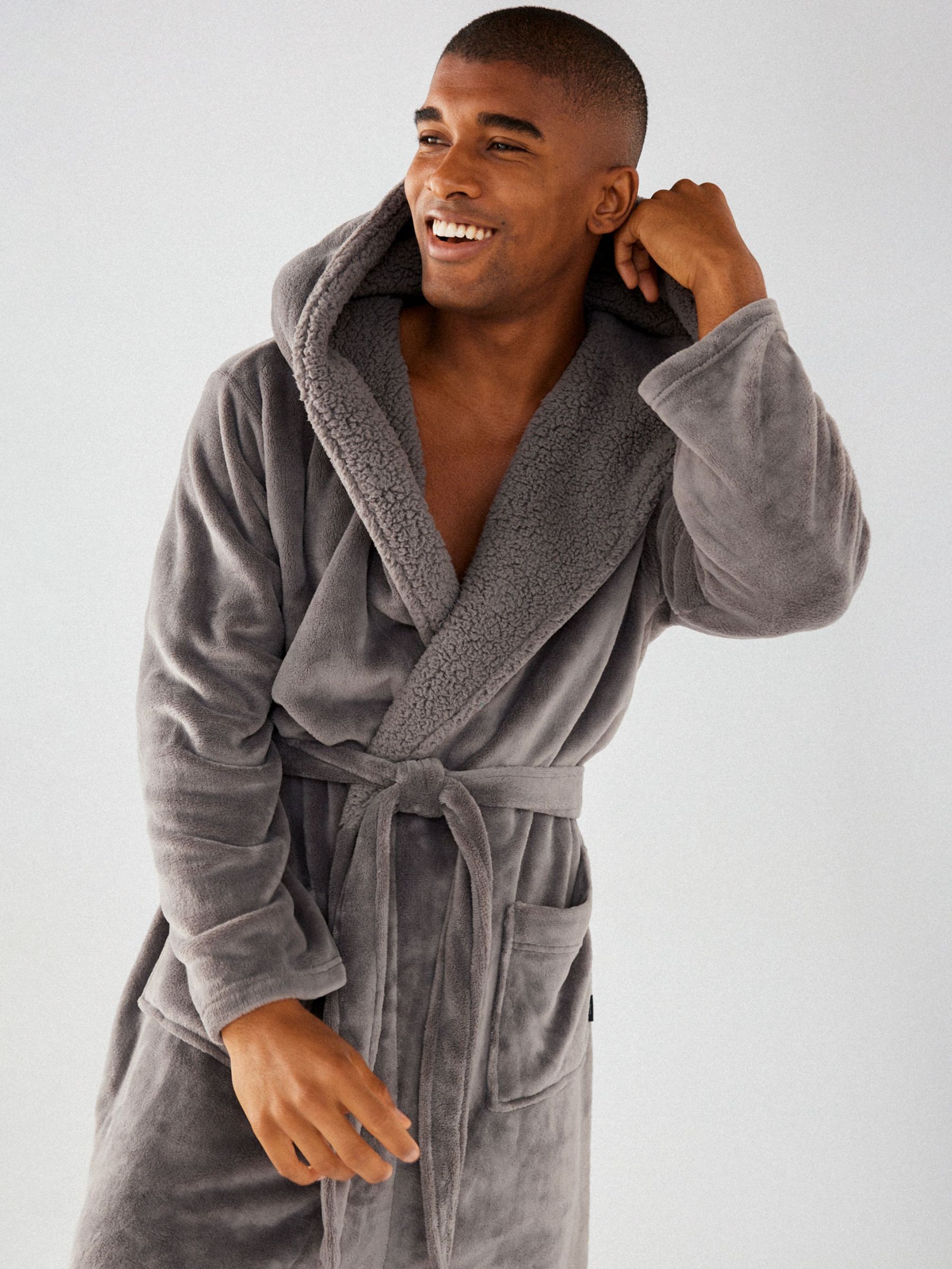 Chelsea Peers Fluffy Hooded Dressing Gown, Grey at John Lewis & Partners