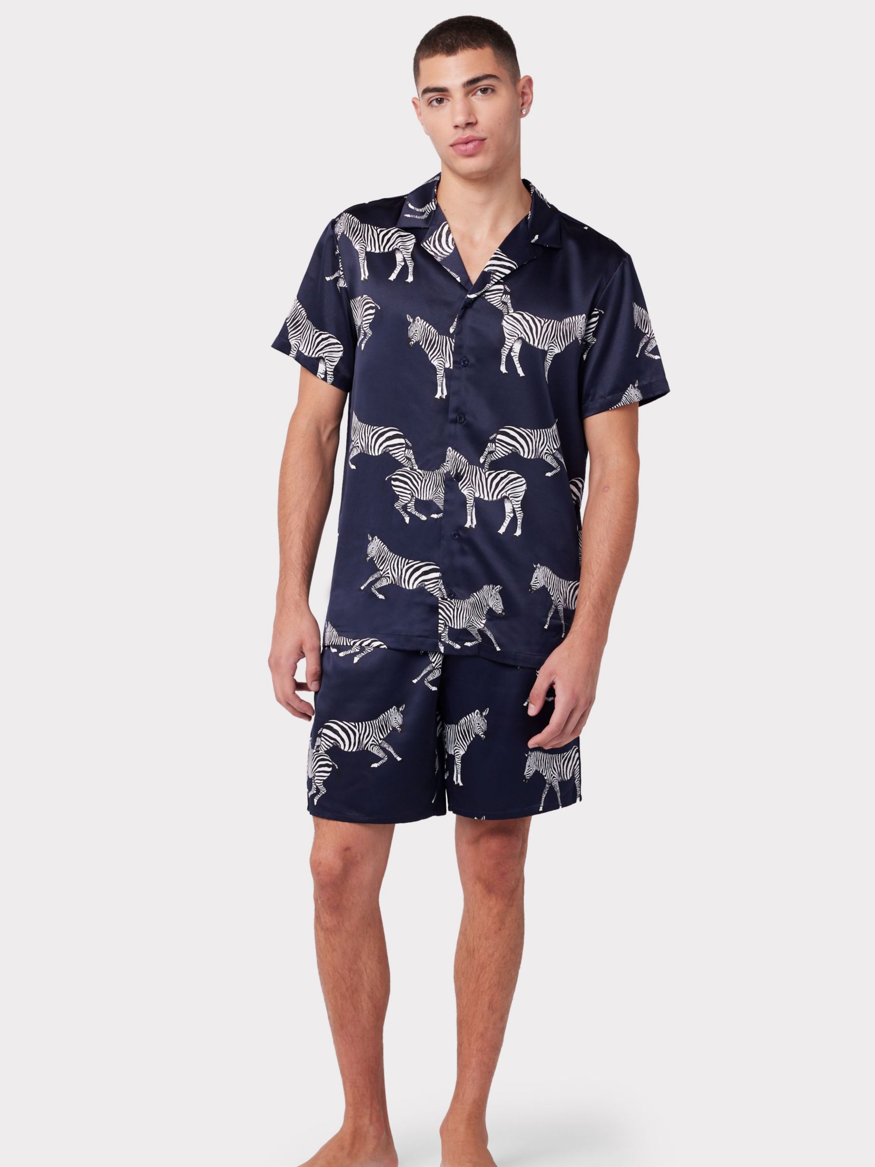 Chelsea Peers Zeba Short Shirt Satin Pyjama Set, Navy, XL