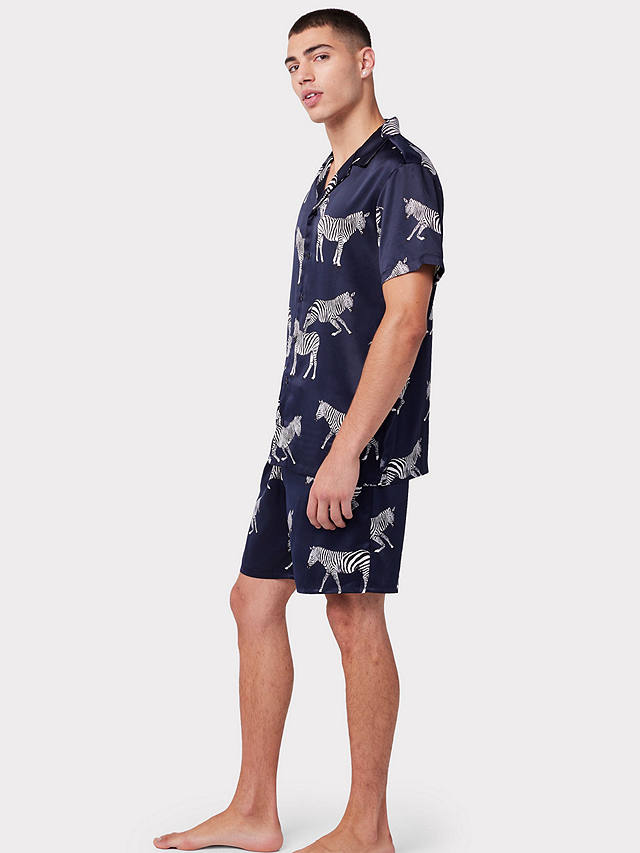 Chelsea Peers Zeba Short Shirt Satin Pyjama Set, Navy