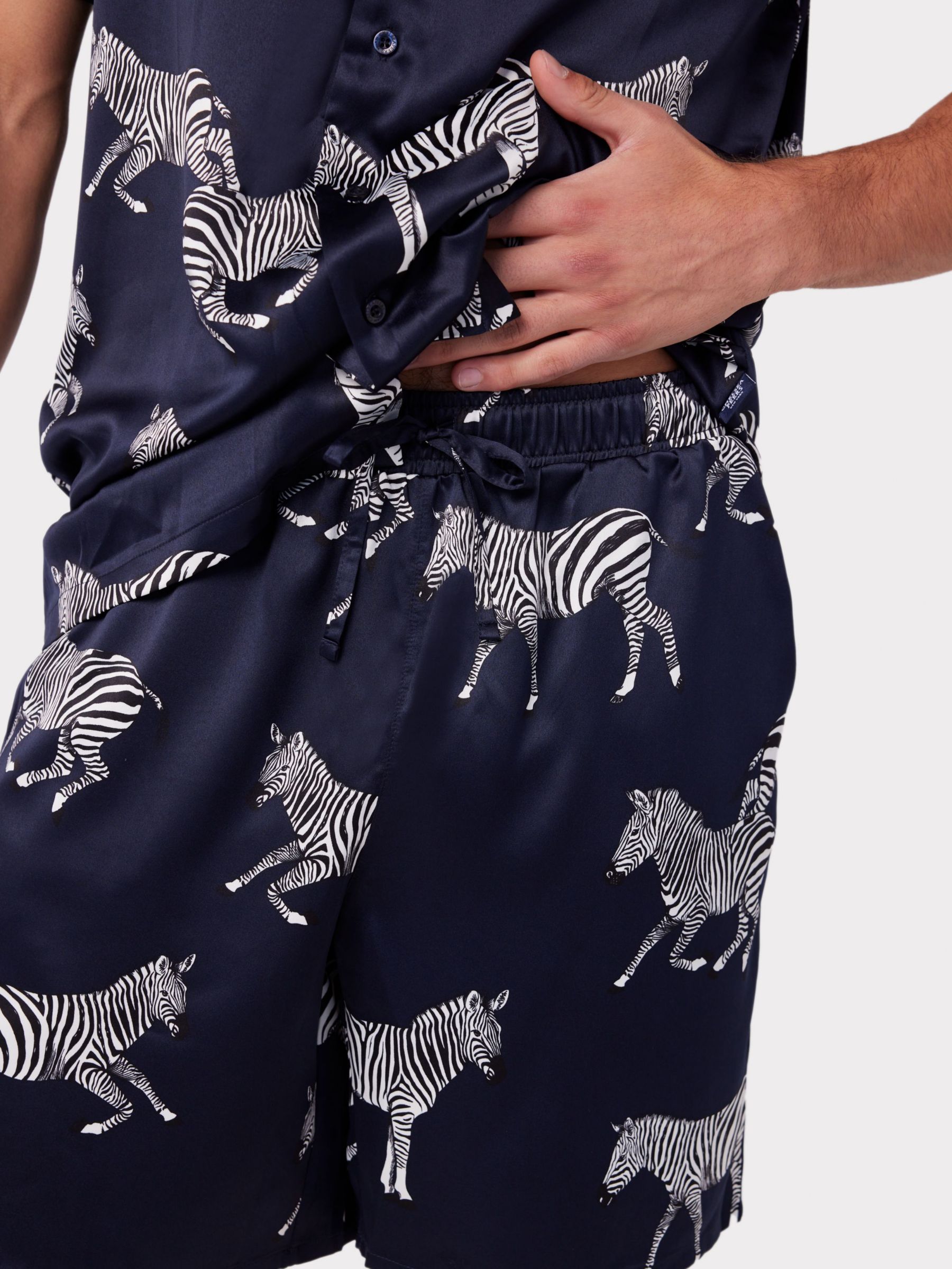 Chelsea Peers Zeba Short Shirt Satin Pyjama Set, Navy, XL