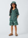 John Lewis Kids' Palm Tree Pocket Revere Collar Polo Shirt, Green